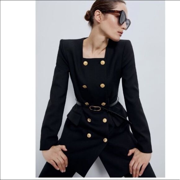 Zara Belted Gold Button Frock Coat NWT - Picture 1 of 11